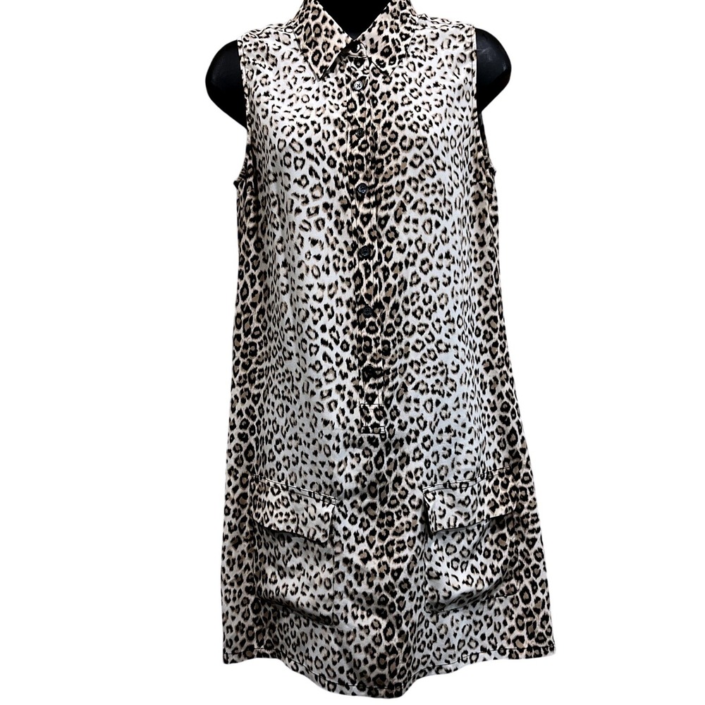 Equipment Dress Womens XS Tan Leopard Lucida Silk Sleeveless Button Mini Pockets